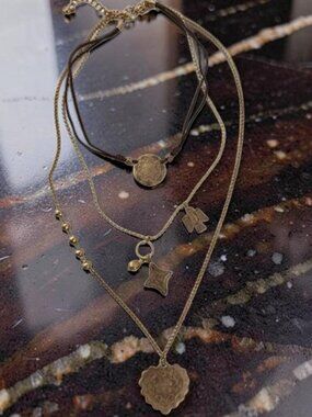 Free People Maxamillion Layered Charm Necklace Eagle Heart NWOT